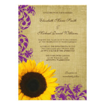 Épouser rustique de remous de pourpre de tournesol invitations personnalisées