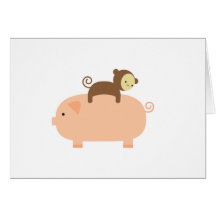 Équitation de singe de bébé sur un porc carte de vœux