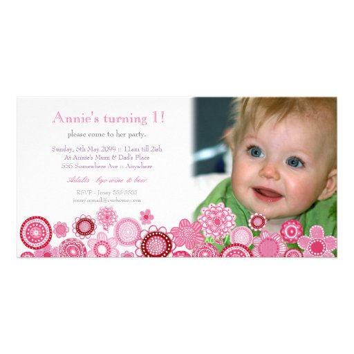 ęr Carte photo rose d'invitation de partie d'anniv Cartes Avec Photo
