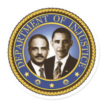 Eric Holder and the Department of Injustice Round Stickers