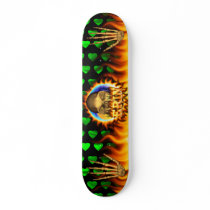 Erin skull real fire and flames skateboard design.