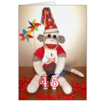 Ernie the Sock Monkey 45th Birthday Card