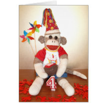 Ernie the Sock Monkey 4th Birthday Card