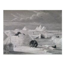 Eskimaux building a Snow-Hut, from 'Journal of a S Postcards