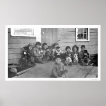 Eskimo Kids & Puppies 1904 Print