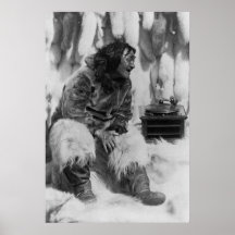 Eskimo with Gramophone, 1920s Print
