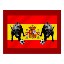 España La Furia Roja futbol Toro Flag of Spain Post Cards