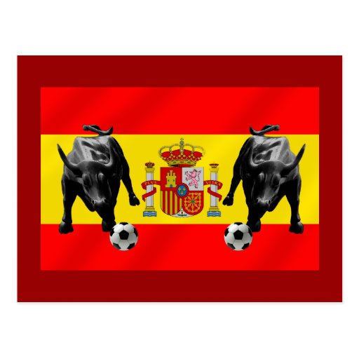 España La Furia Roja futbol Toro Flag of Spain Post Cards