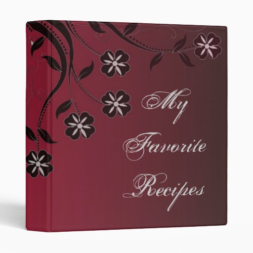 Espresso Crimson Floral Swirl Recipe Book 3 Ring Binder