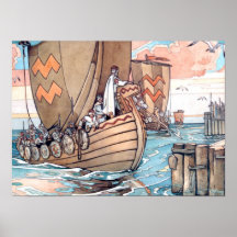 Estonian Viking Boat at Harbour, Watercolour Print