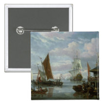 Estuary Scene with Boats and Fisherman Pins
