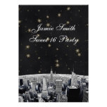 Etched NYC Skyline 2 Black Gold Star Sweet 16 V invitations