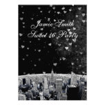 Etched NYC Skyline #2 Black White Heart Sweet 16 V invitations