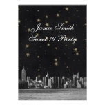 Etched NYC Skyline #3 Black Gold Star Sweet 16 V invitations