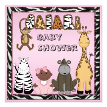 Ethnic Baby Girl & Safari Animals Baby Shower Personalized Invitations