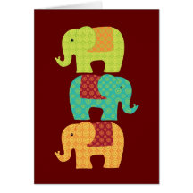 Ethnic Elephants with Flowers on Maroon Red Cards
