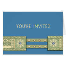 Ethnic Green Floral Borders You're Invited Card