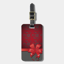 etiquette à bagages colibri et noeud rouge et gris étiquette pour bagage