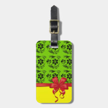 Etiquette à bagages colibri et noeud vert et jaune étiquettes pour bagage