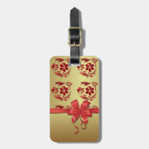 etiquette bagage colibri et noeud rouge or étiquette de bagage