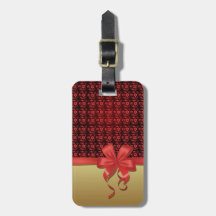 Etiquette bagage colibri et noeud rouge or étiquettes à bagage