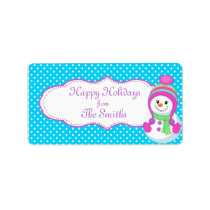 Étiquette bleue de cadeau de bonhomme de neige de  étiquettes