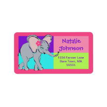 Étiquette de adresse coloré d'éléphant de fille d' étiquette d’adresse