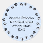 Étiquette de adresse de cercle de Pawprint - bleu Adhésifs