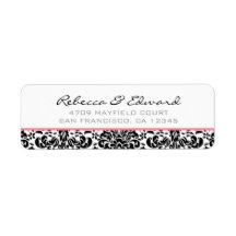 Étiquette de adresse rose et noir de damassé étiquettes d’adresse retour