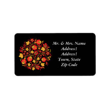Étiquette de adresse rouge et jaune de fleurs étiquettes d’adresse