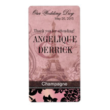 Étiquette de vin rose de Tour Eiffel | de Fleur De Étiquette D’expédition