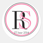 Étiquette moderne noir rose de faveur de mariage d autocollants ronds