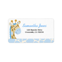 ÉTIQUETTE POSTALE (BLEUE) D'IMPRESSION DE GIRAFE D ÉTIQUETTE D’ADRESSE