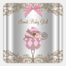 Étiquette rose de baby shower de chariot de Brown Autocollants