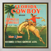 Étiquette vintage d'agrumes de cowboy de KRW la Fl Posters