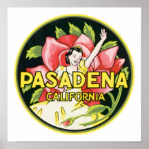 Étiquette vintage de bagage de Pasadena la Califor Affiches