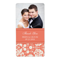 Étiquettes de corail de mariage de photo de damass étiquette d’expédition