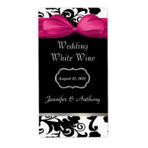 Étiquettes noirs et blancs chics de vin de mariage étiquettes d’expédition
