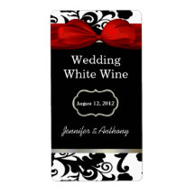 Étiquettes noirs et blancs de vin de mariage damas étiquette d’expédition