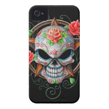 Étoile de crâne de sucre, noire coques Case-Mate iPhone 4