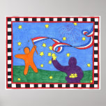Étoiles et copie de rayures affiche