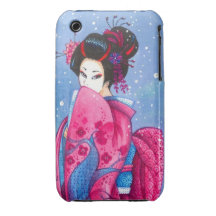 Étonnez la neige, coque iphone rose d'art de geish coques iPhone 3
