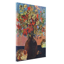 Eugene Henri Paul Gauguin - flowers and cats Gallery Wrapped Canvas