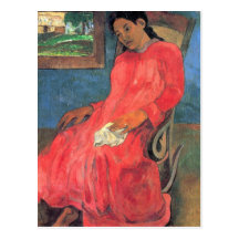 Eugène Henri Paul Gauguin - Woman in Red Dress Post Card