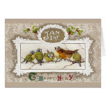 Euro Robin and Blue Tits Vintage New Year Greeting Card