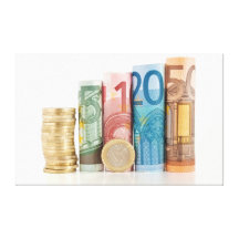 euro rolled bills and coin canvas print