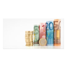 euro rolled bills and coin photo cards