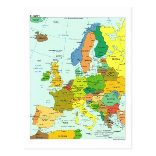 Europe map post card