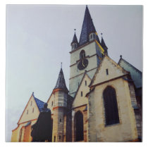 Evangelic church at night tiles