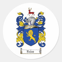 EVANS FAMILY CREST -  EVANS COAT OF ARMS ROUND STICKER